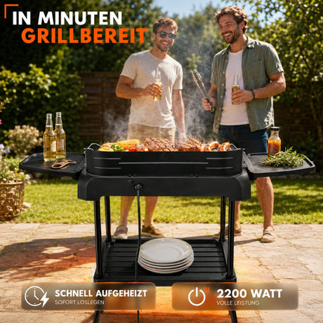 Sommertal BBQ231 Elektrogrill | Balkongrill | 2200W | Camping Grill | 2in1 Tischgrill mit Standfuß | Stufenloser Temperaturregler