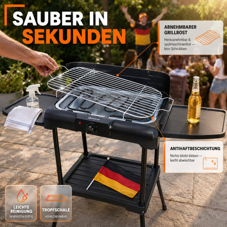 Sommertal BBQ231 Elektrogrill | Balkongrill | 2200W | Camping Grill | 2in1 Tischgrill mit Standfuß | Stufenloser Temperaturregler