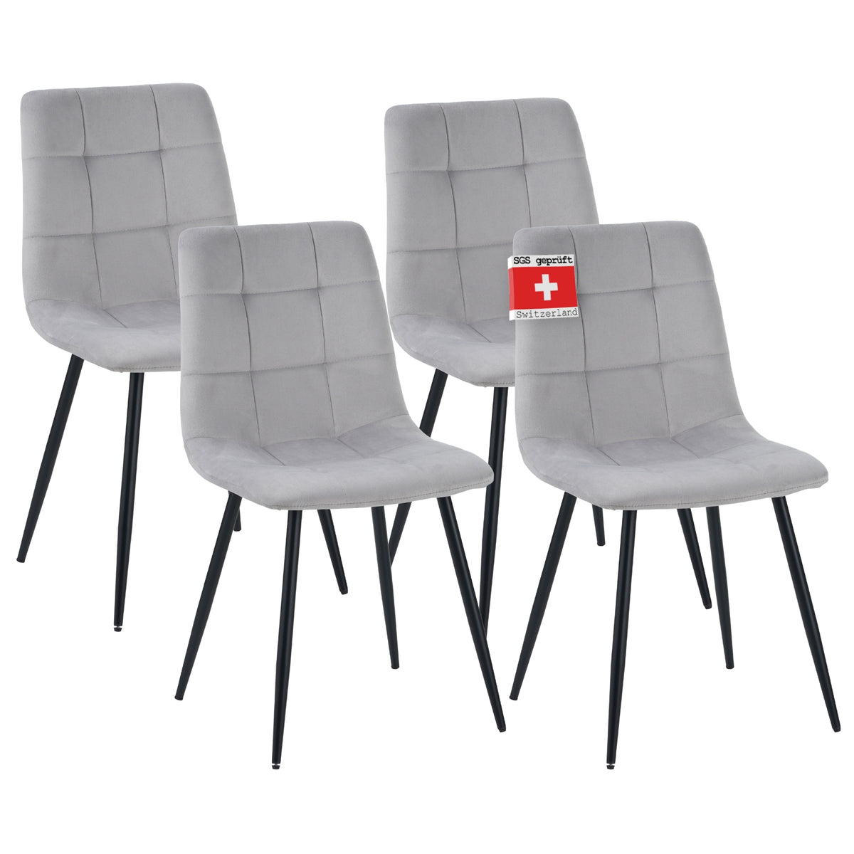 ALBATROS Designer Esszimmerstuhl BORA | 4er Set | Anthrazit, Grau, Beige | Samt Bezug