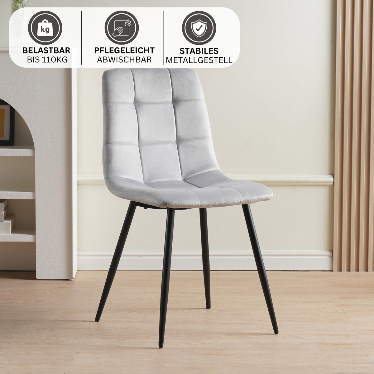 ALBATROS Designer Esszimmerstuhl BORA | 4er Set | Anthrazit, Grau, Beige | Samt Bezug