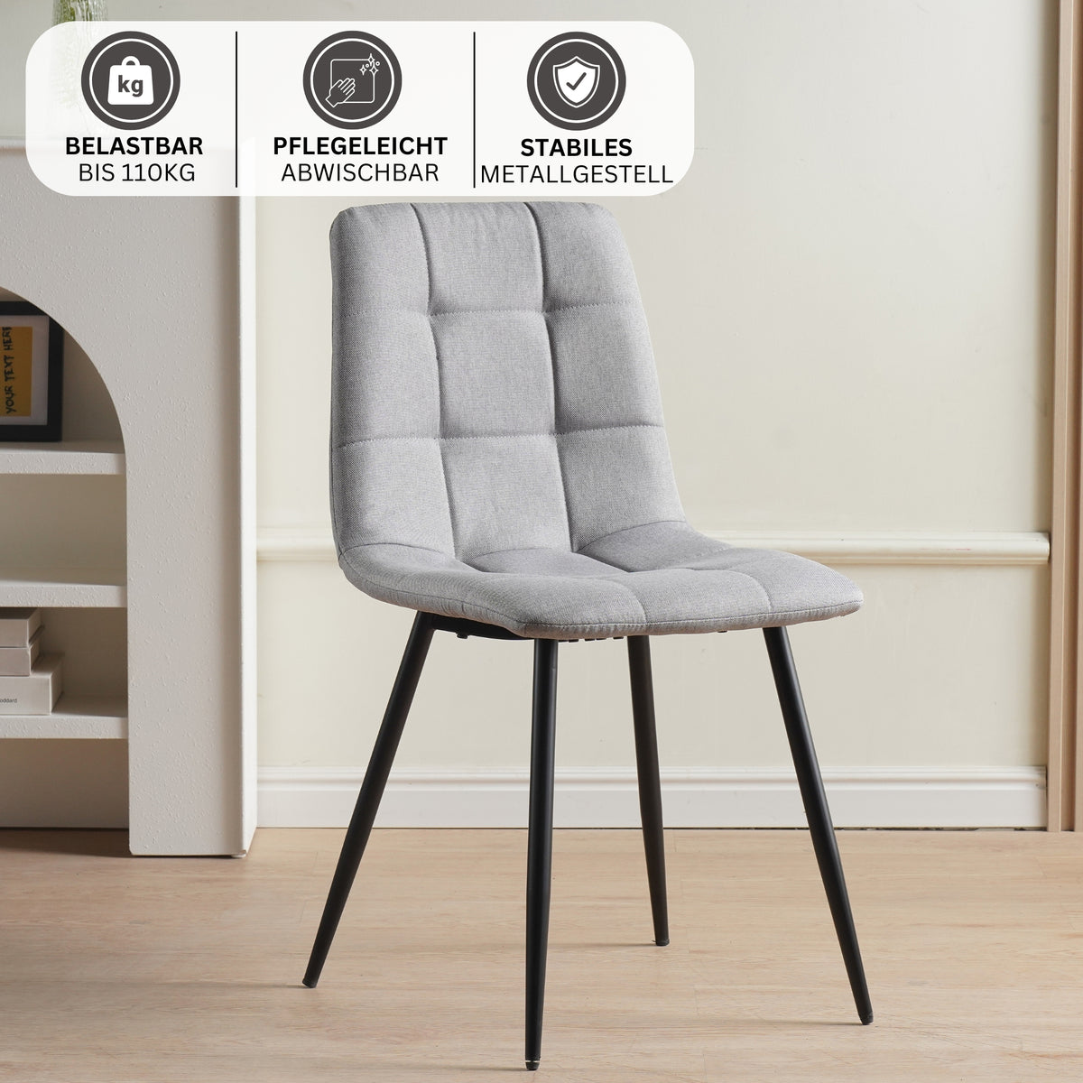 ALBATROS Designer Esszimmerstuhl BORA | 4er Set | Schwarz, Grau, Beige | Stoff Bezug