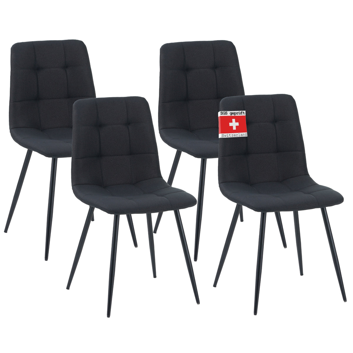 ALBATROS Designer Esszimmerstuhl BORA | 4er Set | Schwarz, Grau, Beige | Stoff Bezug