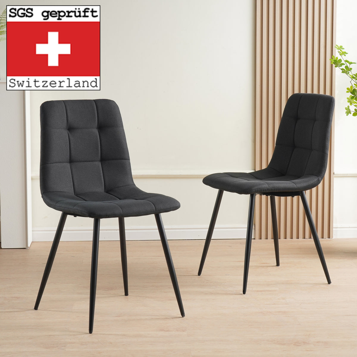 ALBATROS Designer Esszimmerstuhl BORA | 4er Set | Schwarz, Grau, Beige | Stoff Bezug