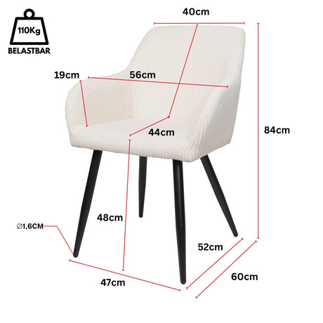 Albatros Esszimmerstuhl SILA – 2er Set Polsterstühle mit Armlehnen, Cord-Bezug