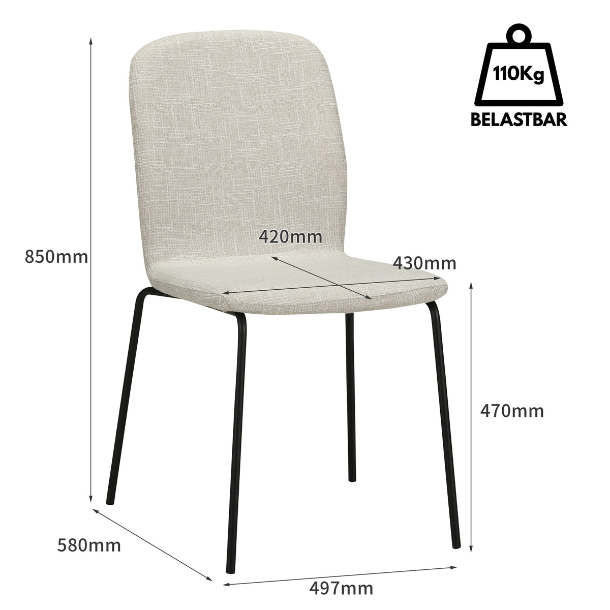 RAVINO Designer Stapelstühle 4er Set ENNA  / S10 mit Stoffbezug, Konferenzstühle Besucherstühle