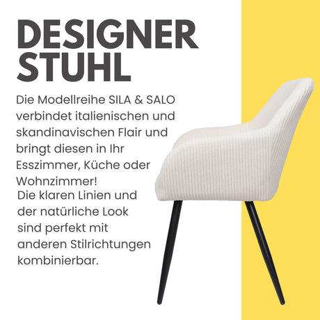Albatros Esszimmerstuhl SILA – 2er Set Polsterstühle mit Armlehnen, Cord-Bezug