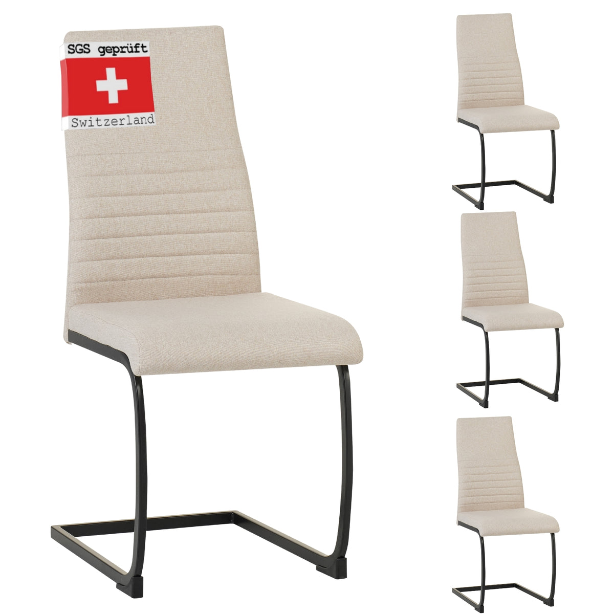 ALBATROS Freischwinger Designerstuhl TURANO | 4er Set | Schwarz, Grau, Beige | Stoff Bezug