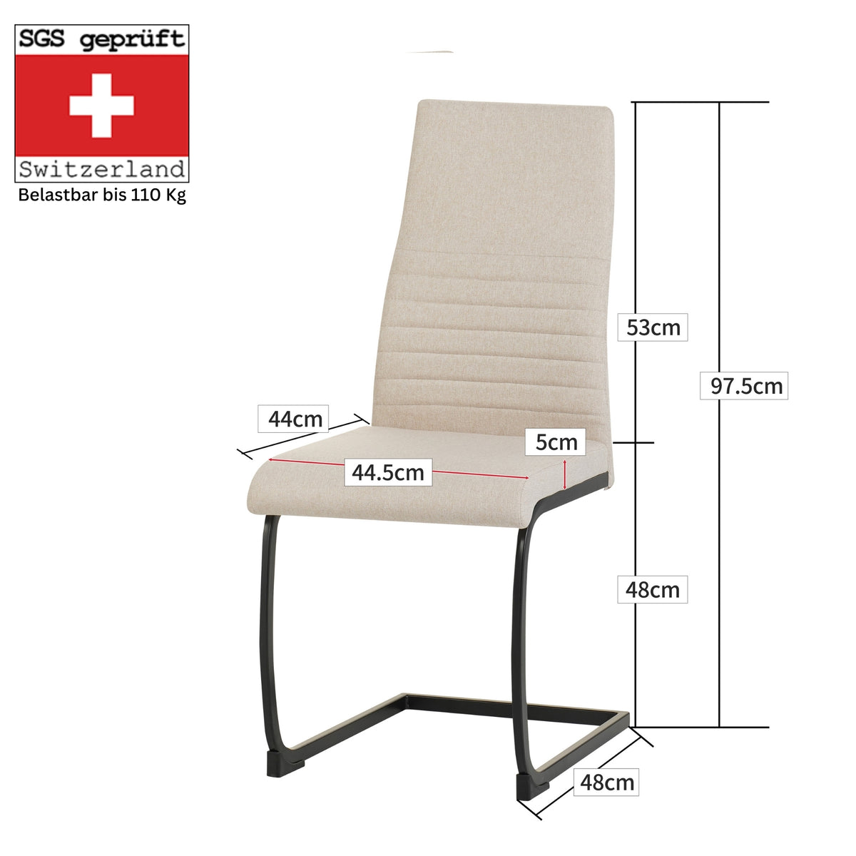 ALBATROS Freischwinger Designerstuhl TURANO | 4er Set | Schwarz, Grau, Beige | Stoff Bezug