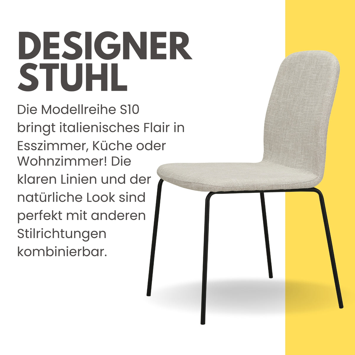 RAVINO Designer Stapelstühle 4er Set ENNA  / S10 mit Stoffbezug, Konferenzstühle Besucherstühle
