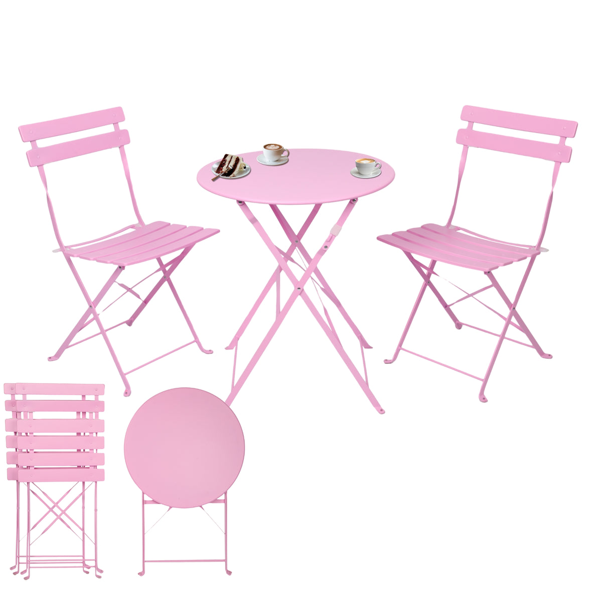 Bistroset 3-teilig, klappbarer Bistrotisch mit 2 Stühlen