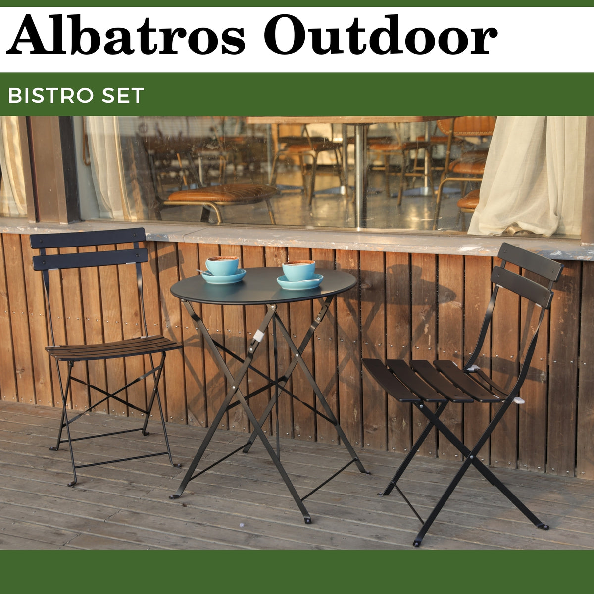 Bistroset 3-teilig, klappbarer Bistrotisch mit 2 Stühlen