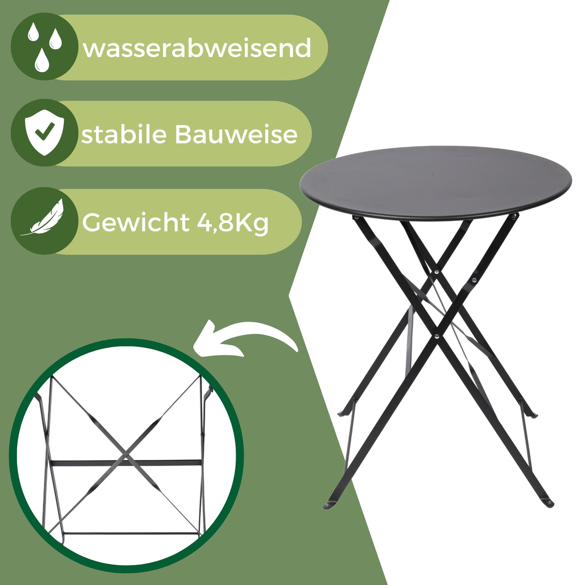 Bistroset 3-teilig, klappbarer Bistrotisch mit 2 Stühlen