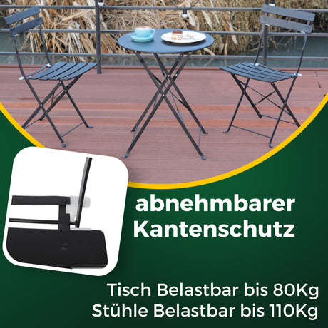 Bistroset 3-teilig, klappbarer Bistrotisch mit 2 Stühlen
