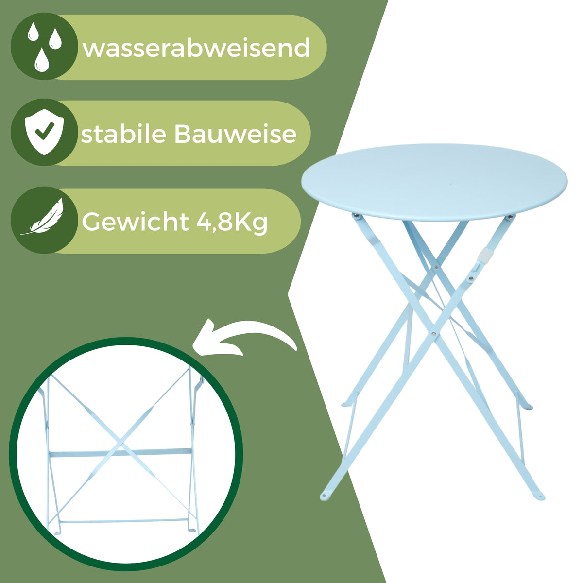 Bistroset 3-teilig, klappbarer Bistrotisch mit 2 Stühlen