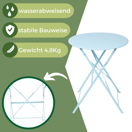 Bistroset 3-teilig, klappbarer Bistrotisch mit 2 Stühlen