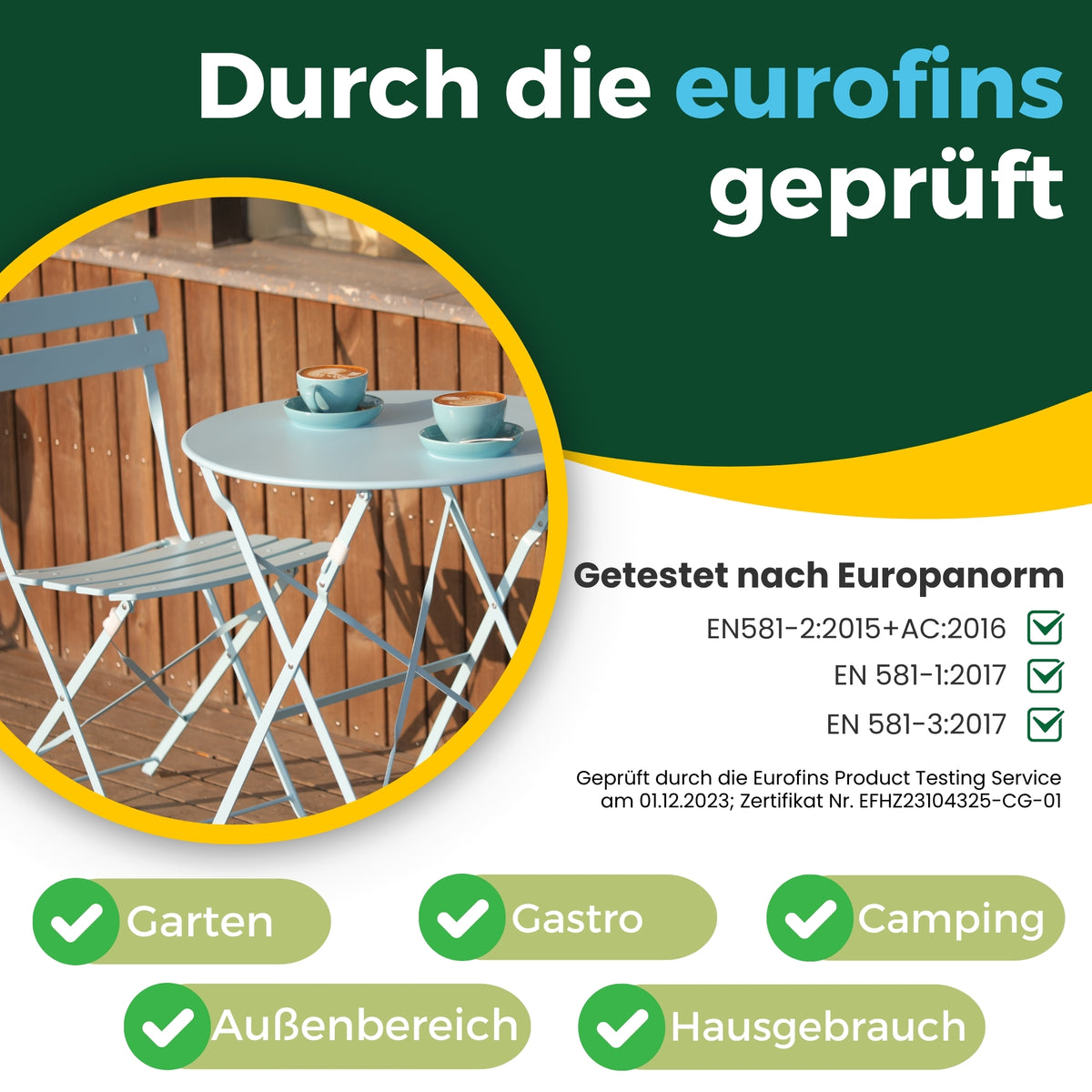 Bistroset 3-teilig, klappbarer Bistrotisch mit 2 Stühlen