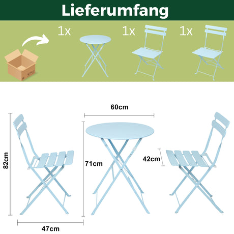 Bistroset 3-teilig, klappbarer Bistrotisch mit 2 Stühlen