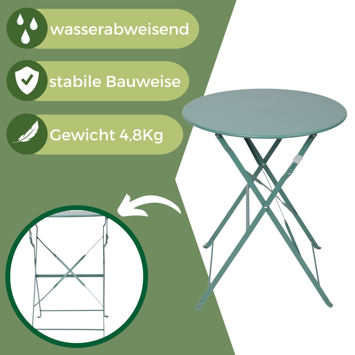 Bistroset 3-teilig, klappbarer Bistrotisch mit 2 Stühlen