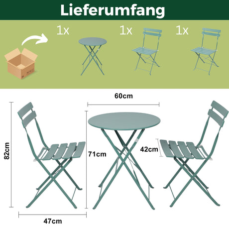 Bistroset 3-teilig, klappbarer Bistrotisch mit 2 Stühlen