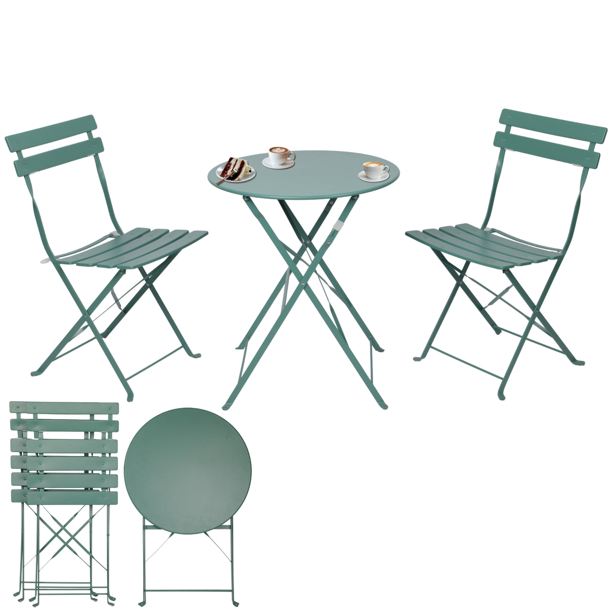 Bistroset 3-teilig, klappbarer Bistrotisch mit 2 Stühlen