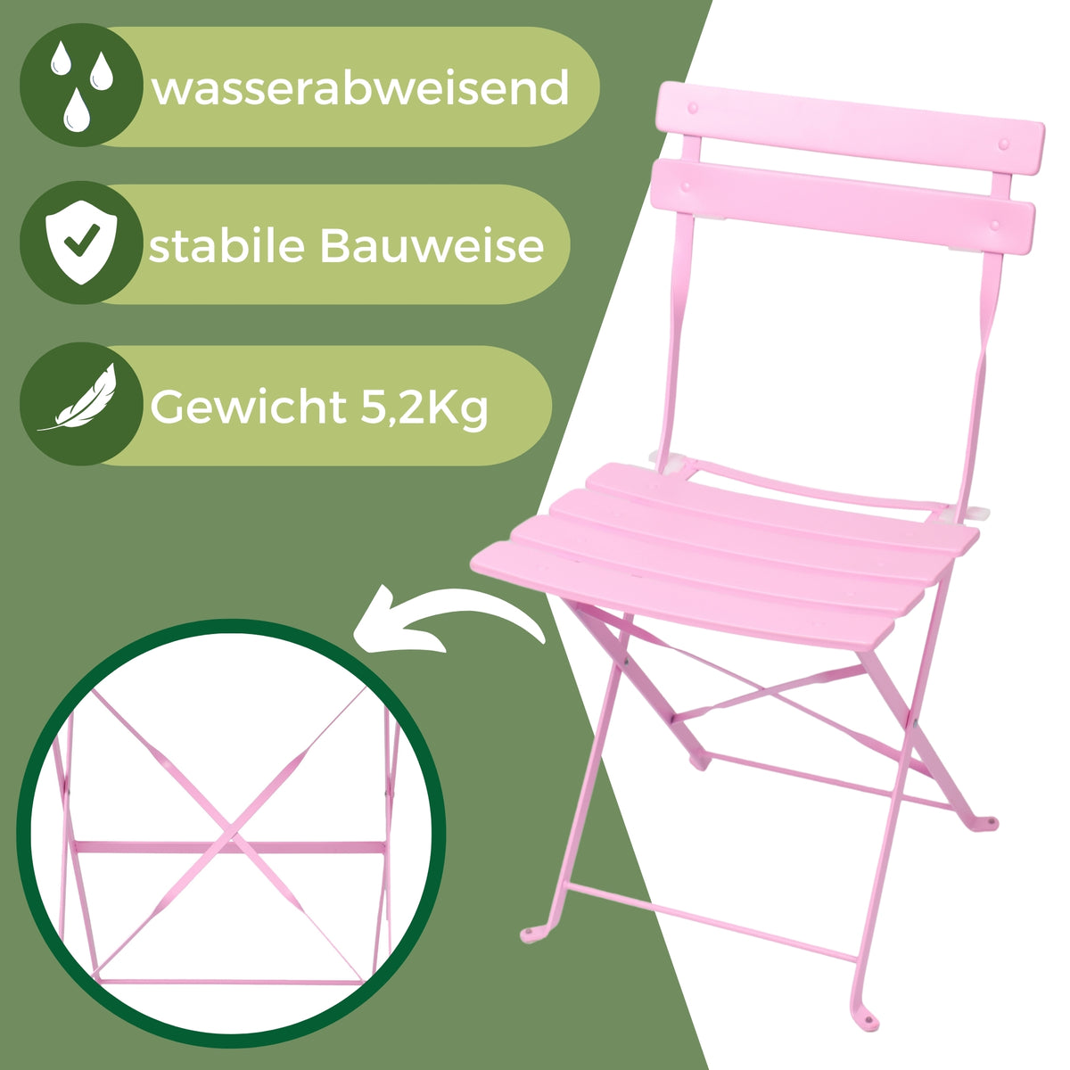Bistroset 3-teilig, klappbarer Bistrotisch mit 2 Stühlen