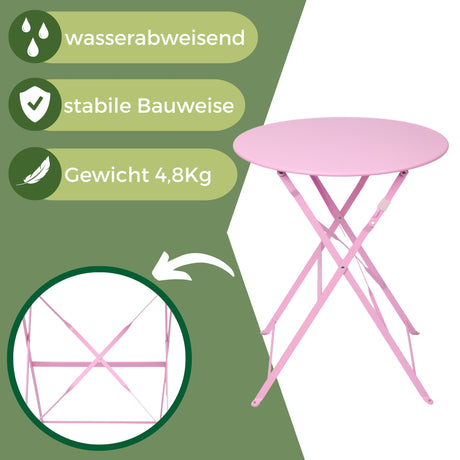 Bistroset 3-teilig, klappbarer Bistrotisch mit 2 Stühlen
