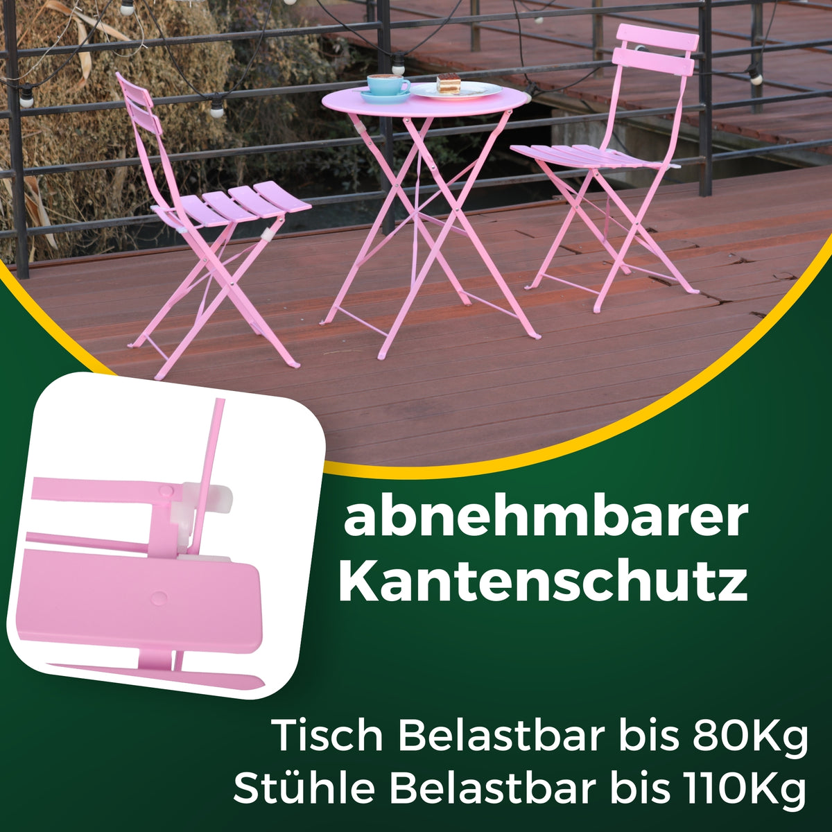 Bistroset 3-teilig, klappbarer Bistrotisch mit 2 Stühlen