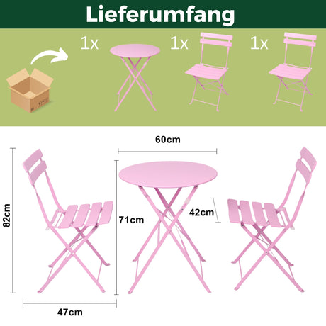 Bistroset 3-teilig, klappbarer Bistrotisch mit 2 Stühlen