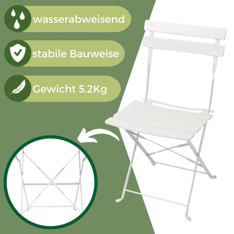 Bistroset 3-teilig, klappbarer Bistrotisch mit 2 Stühlen