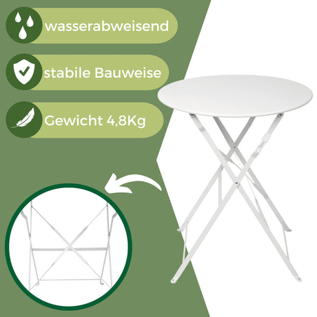 Bistroset 3-teilig, klappbarer Bistrotisch mit 2 Stühlen