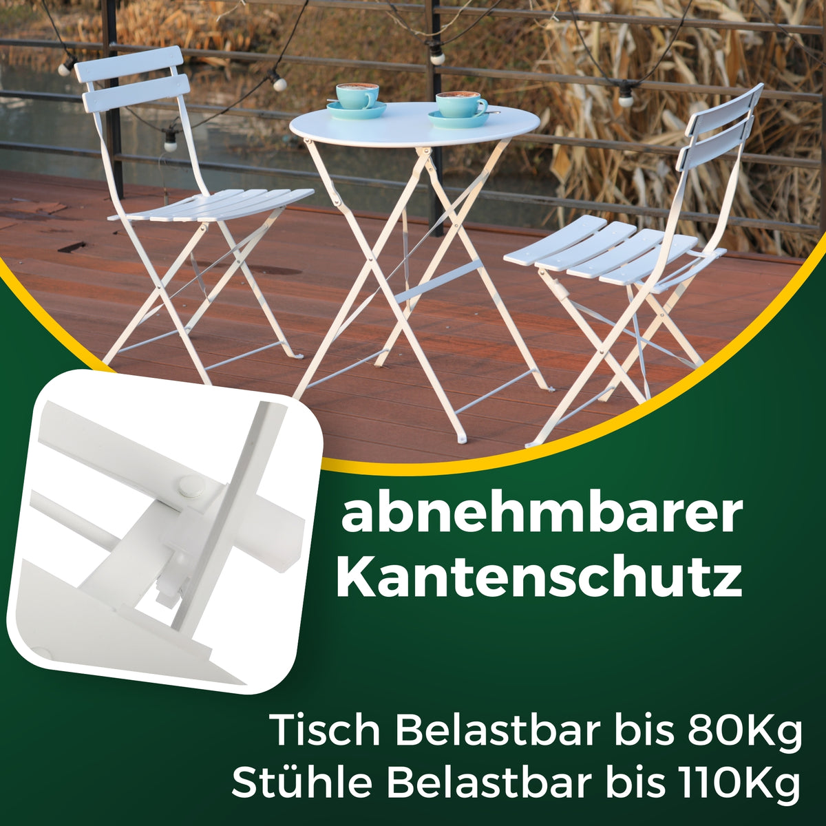 Bistroset 3-teilig, klappbarer Bistrotisch mit 2 Stühlen