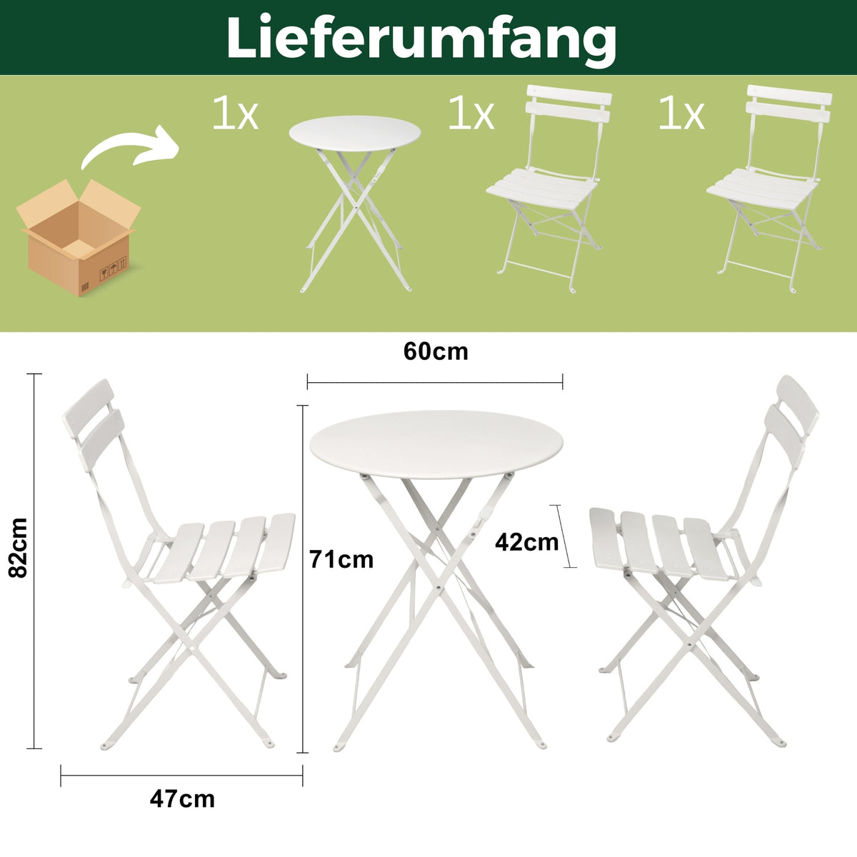Bistroset 3-teilig, klappbarer Bistrotisch mit 2 Stühlen