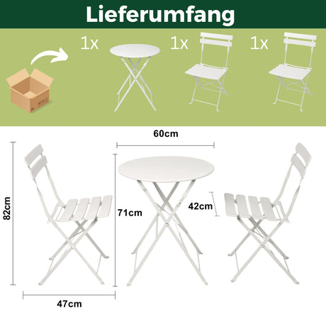 Bistroset 3-teilig, klappbarer Bistrotisch mit 2 Stühlen