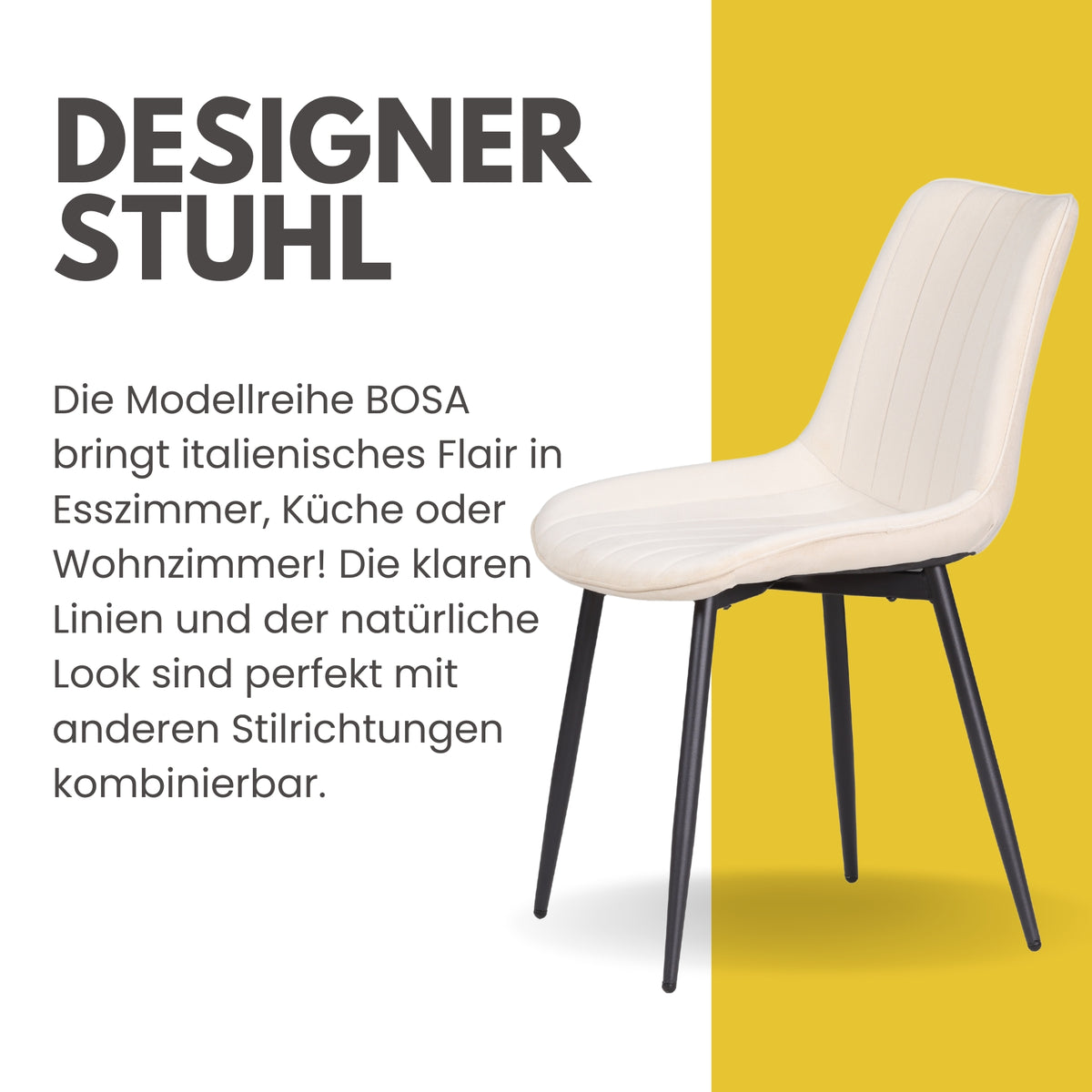 ALBATROS Designer Esszimmerstuhl BOSA | 2er Set | Schwarz, Grau, Beige | Samt Bezug