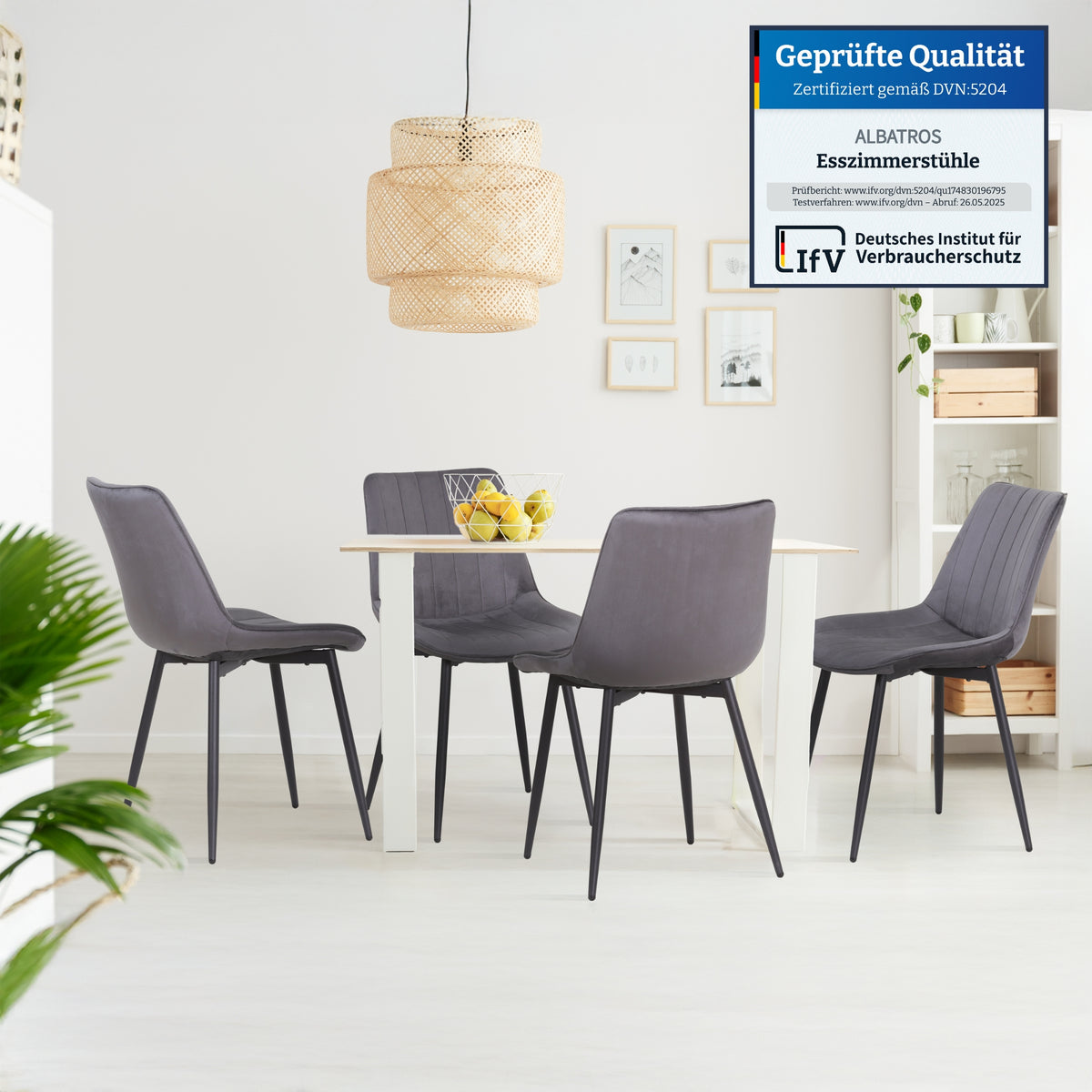 ALBATROS Designer Esszimmerstuhl BOSA | 2er Set | Schwarz, Grau, Beige | Samt Bezug