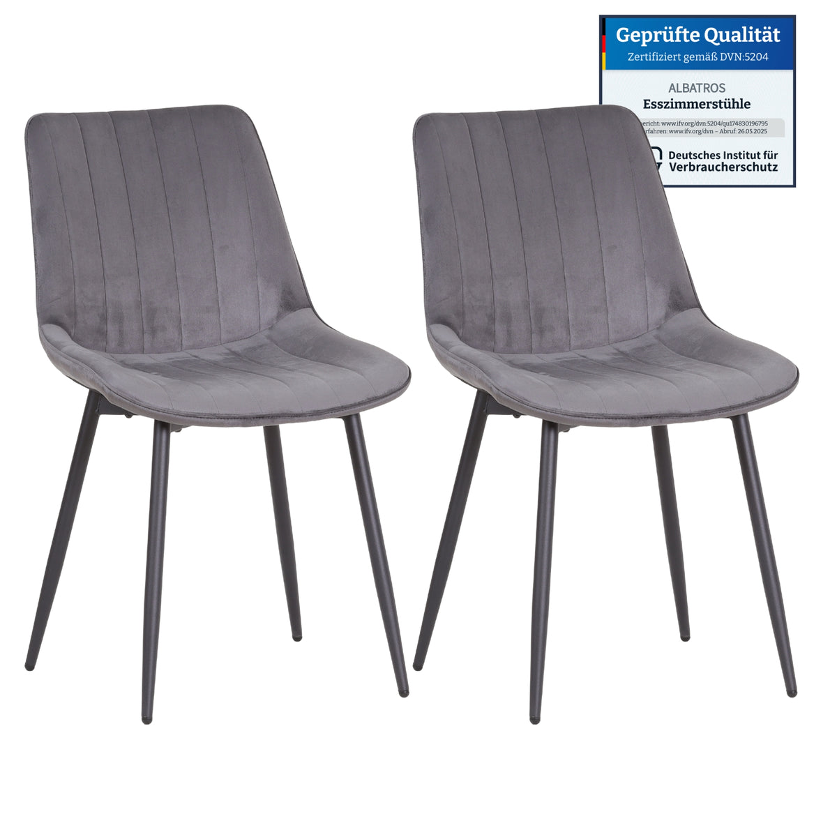 ALBATROS Designer Esszimmerstuhl BOSA | 2er Set | Schwarz, Grau, Beige | Samt Bezug