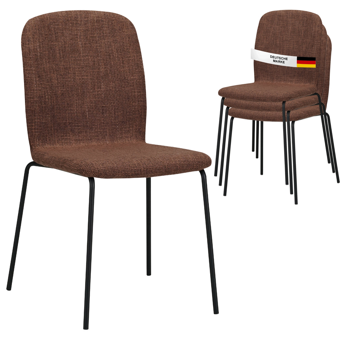 RAVINO Designer Stapelstühle 4er Set ENNA  / S10 mit Stoffbezug, Konferenzstühle Besucherstühle