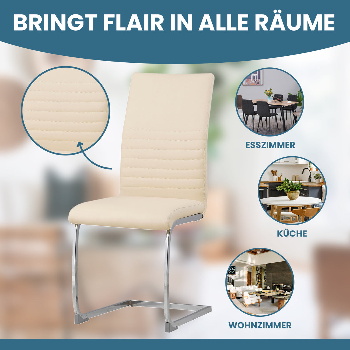 ALBATROS Freischwinger Designerstuhl BURANO | 4er Set | Schwarz, Grau, Beige, Braun, Weiß | Kunstleder Bezug