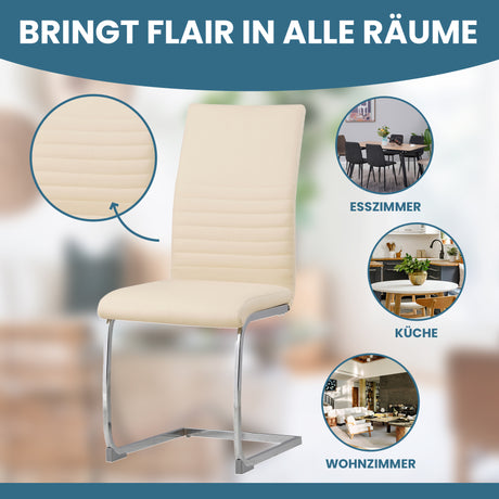 ALBATROS Freischwinger Designerstuhl BURANO | 4er Set | Schwarz, Grau, Beige, Braun, Weiß | Kunstleder Bezug