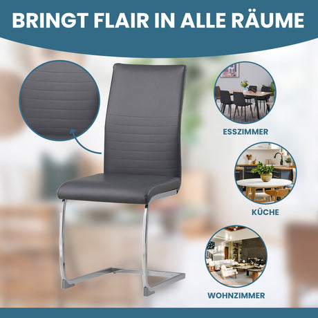 ALBATROS Freischwinger Designerstuhl BURANO | 4er Set | Schwarz, Grau, Beige, Braun, Weiß | Kunstleder Bezug