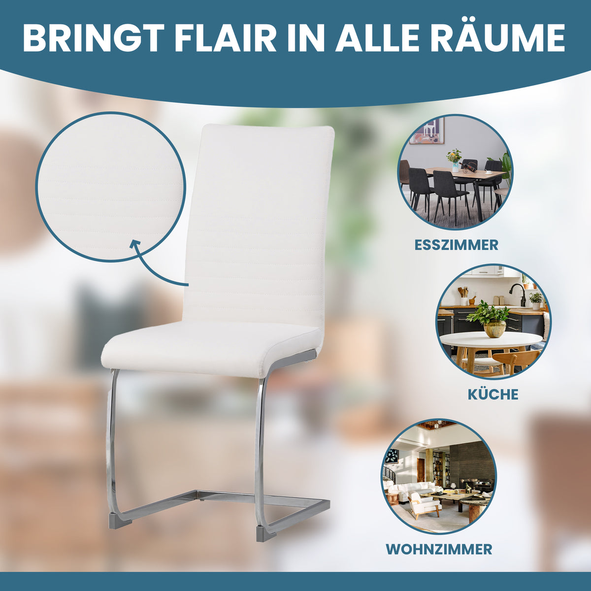 ALBATROS Freischwinger Designerstuhl BURANO | 4er Set | Schwarz, Grau, Beige, Braun, Weiß | Kunstleder Bezug