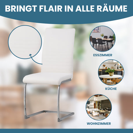 ALBATROS Freischwinger Designerstuhl BURANO | 4er Set | Schwarz, Grau, Beige, Braun, Weiß | Kunstleder Bezug