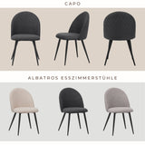 ALBATROS Designer Esszimmerstuhl CAPO | 4er Set | Schwarz, Grau, Beige | Stoff Bezug