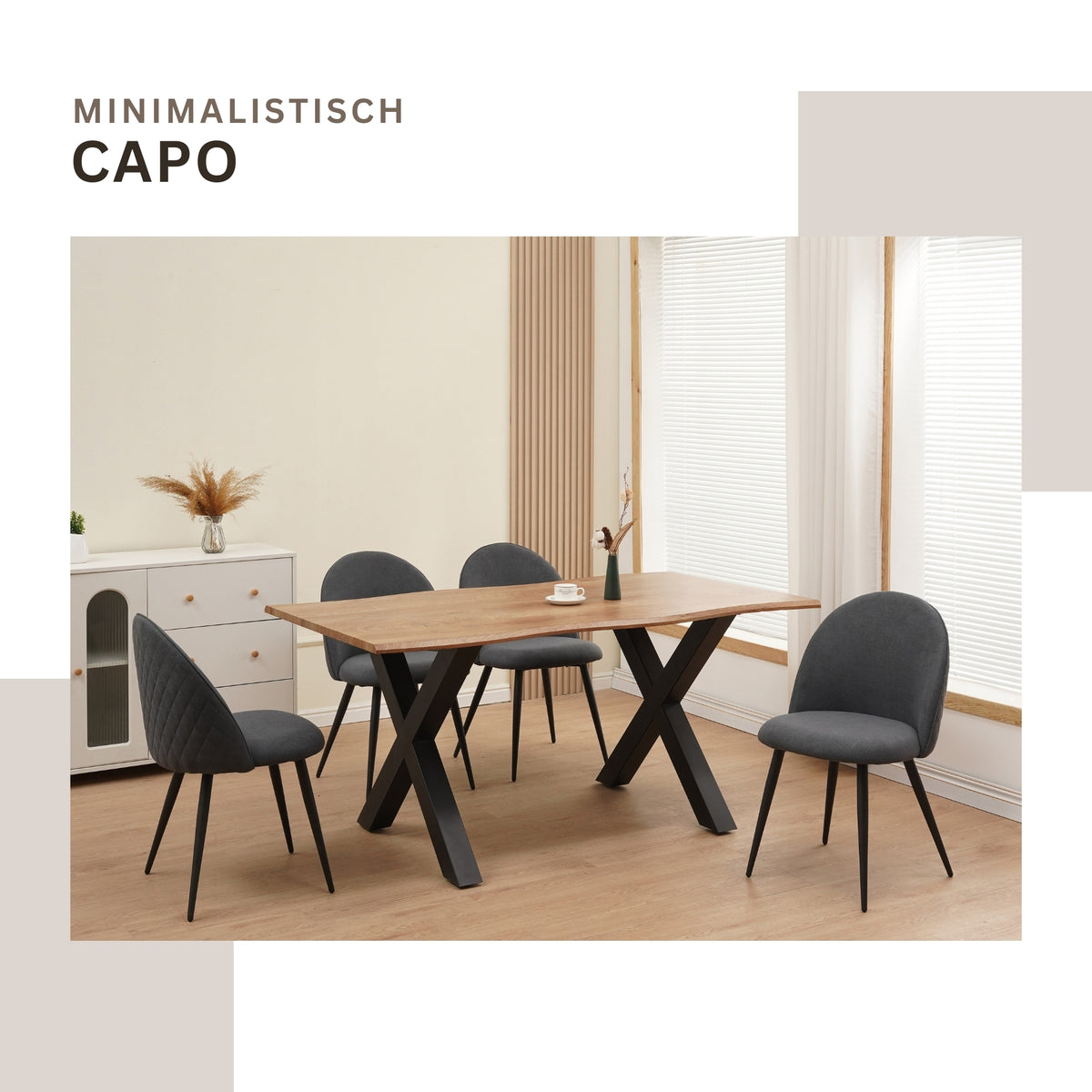 ALBATROS Designer Esszimmerstuhl CAPO | 4er Set | Schwarz, Grau, Beige | Stoff Bezug