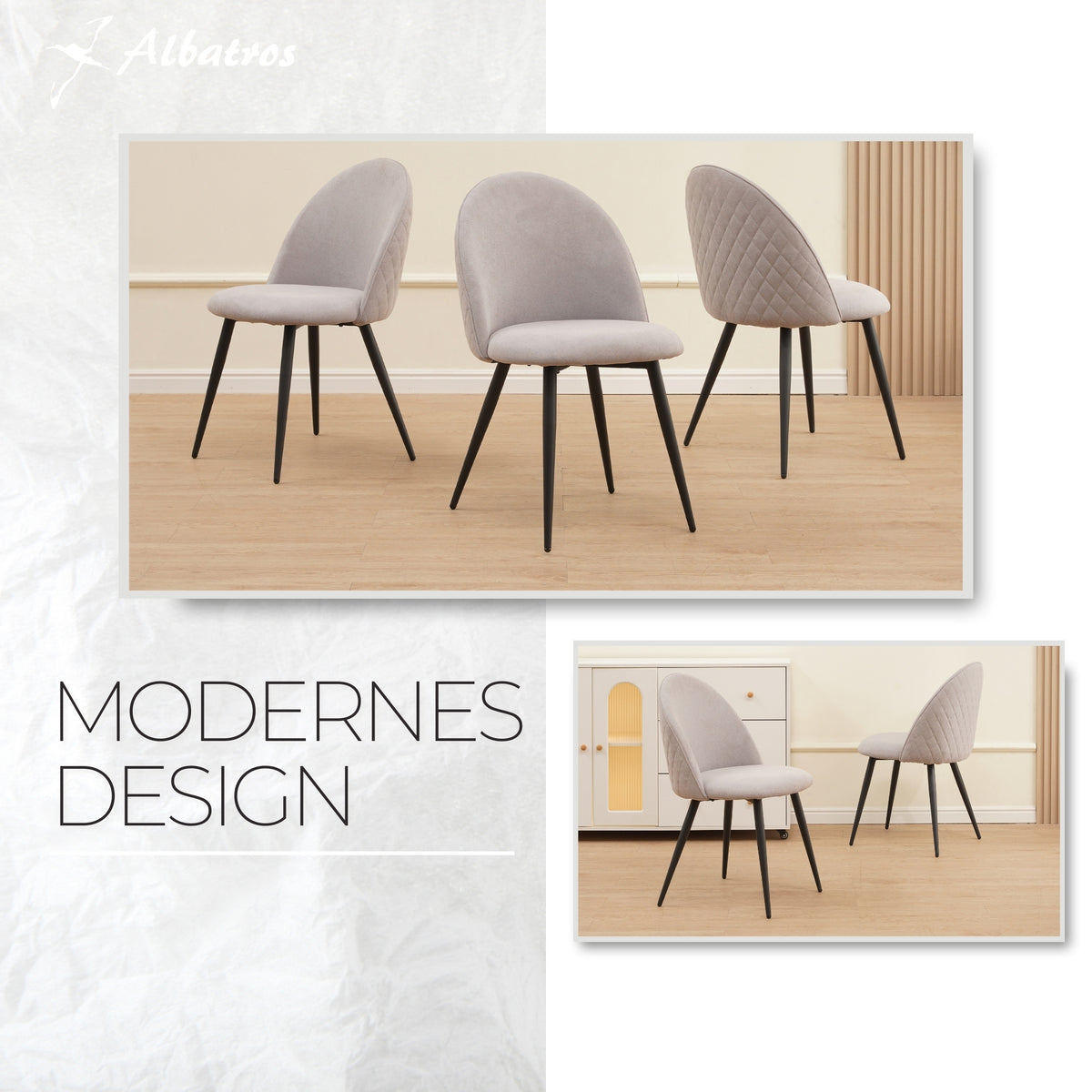 ALBATROS Designer Esszimmerstuhl CAPO | 4er Set | Schwarz, Grau, Beige | Stoff Bezug