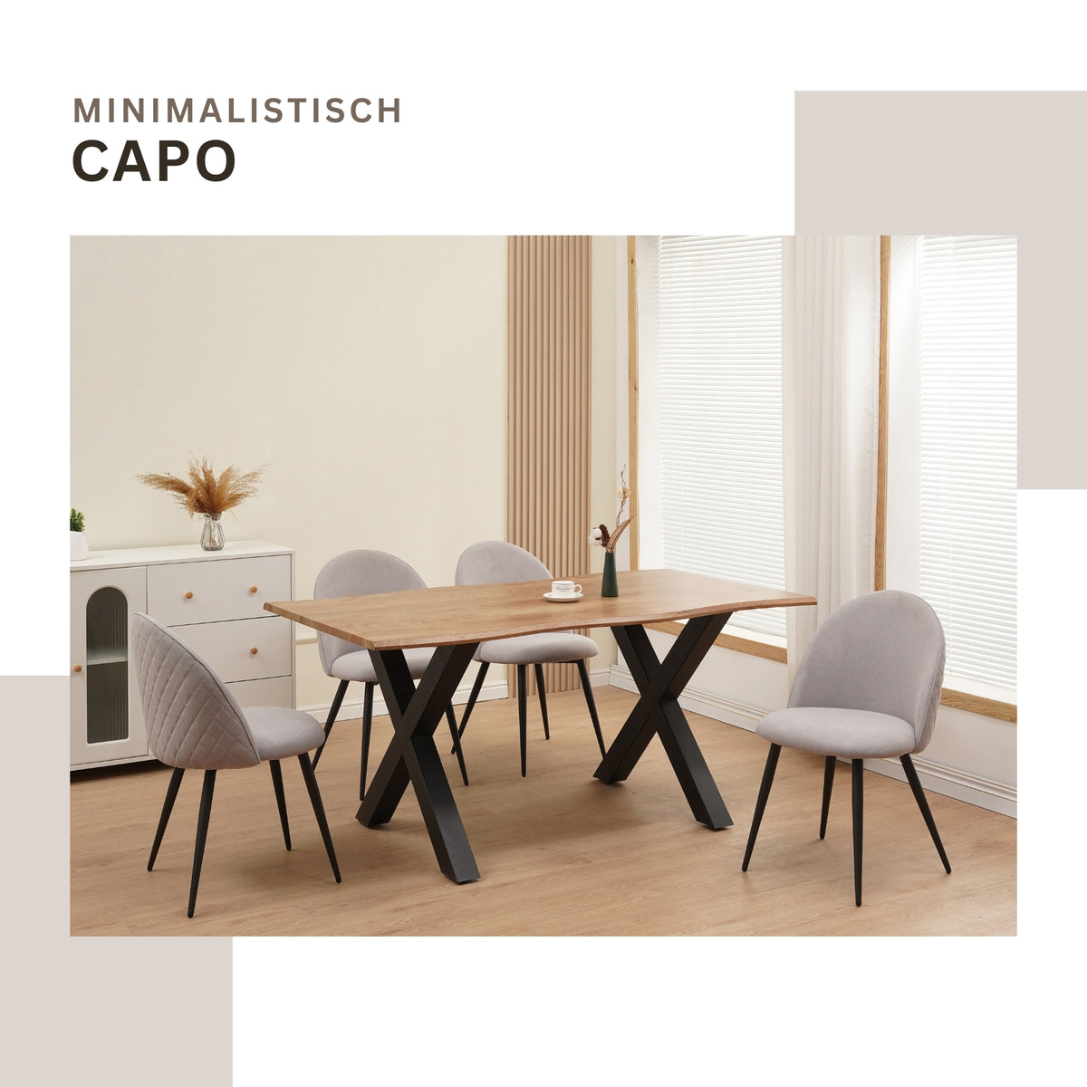 ALBATROS Designer Esszimmerstuhl CAPO | 4er Set | Schwarz, Grau, Beige | Stoff Bezug