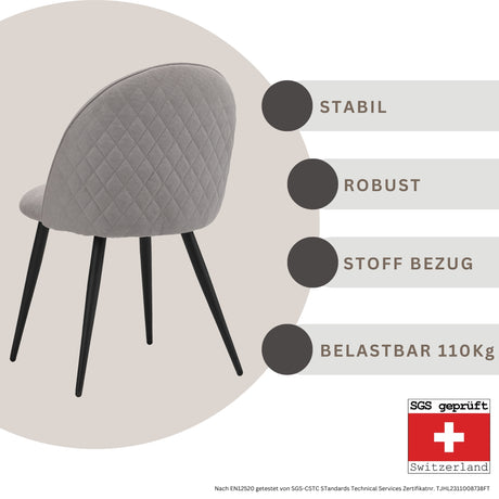 ALBATROS Designer Esszimmerstuhl CAPO | 4er Set | Schwarz, Grau, Beige | Stoff Bezug