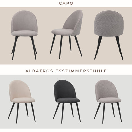 ALBATROS Designer Esszimmerstuhl CAPO | 4er Set | Schwarz, Grau, Beige | Stoff Bezug