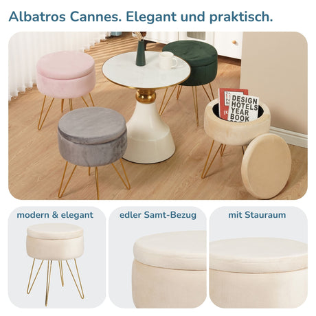 Sitzhocker mit Stauraum CANNES Sherpa oder Samtbezug