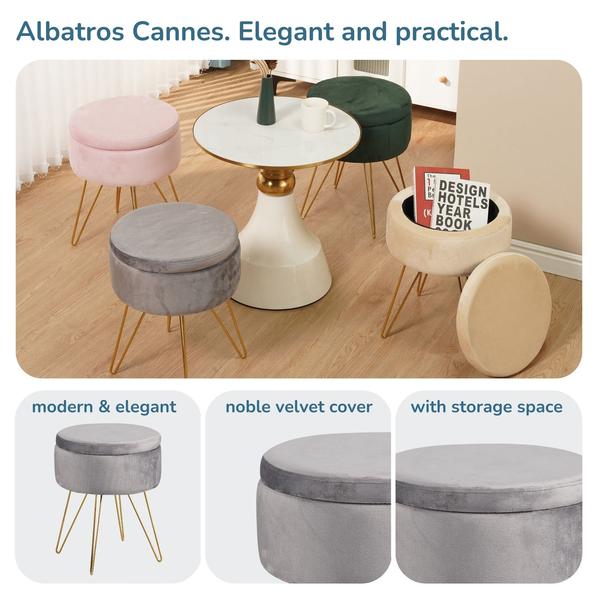 Sitzhocker mit Stauraum CANNES Sherpa oder Samtbezug